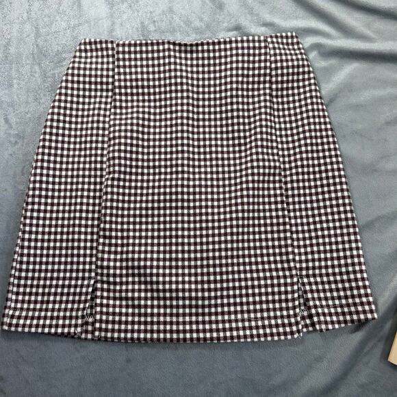 Love on a hanger Brown and White Check Mini Skirt size 5 - Picture 1 of 8